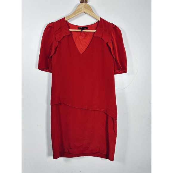 Maje Red Silk Dress Mini Sheathe Woman’s Medium EUC Holiday Chic Parisian Cherry - Picture 16 of 16